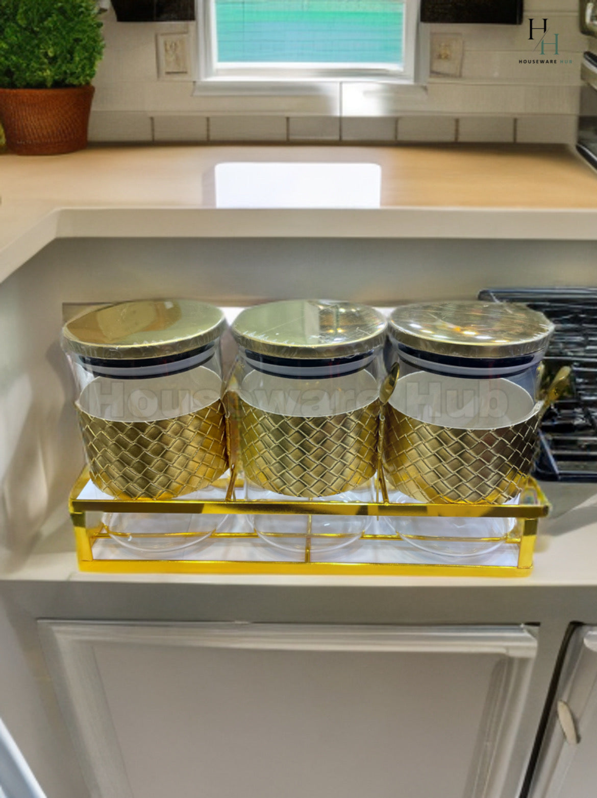 AIRTIGHT 3 PIECE JAR SET WITH STAND