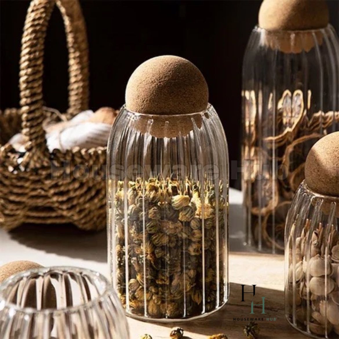 Cork Ball Lining Glass Jar-4 Piece Set