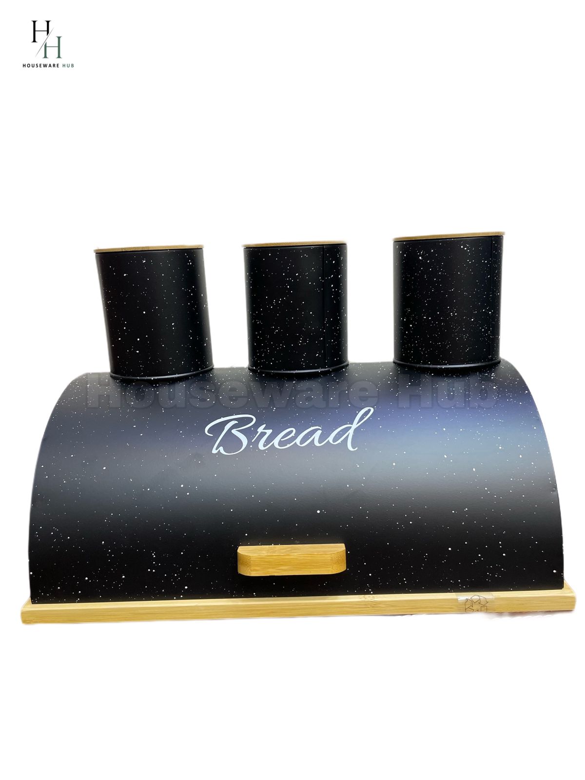Bread Box With Jars-4 Piece Set Metal&Wooden