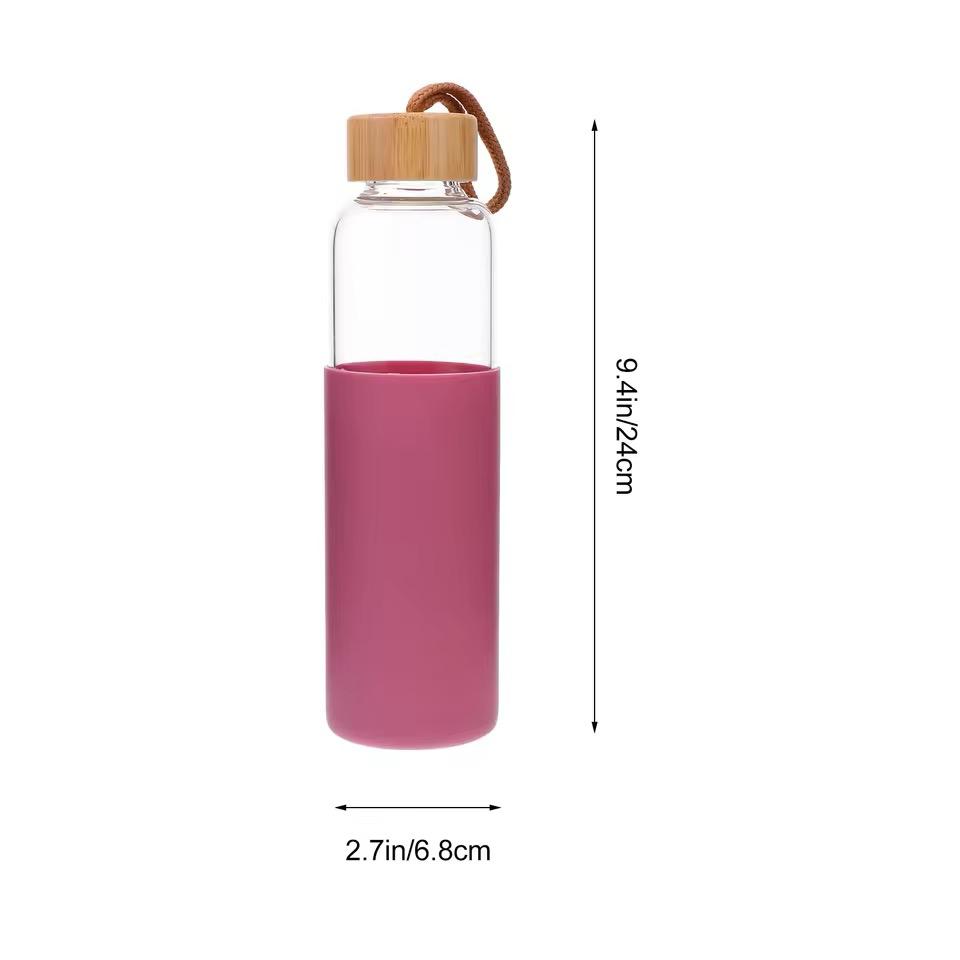 Portable Glass Water Bottle With Wooden Lid-550ML