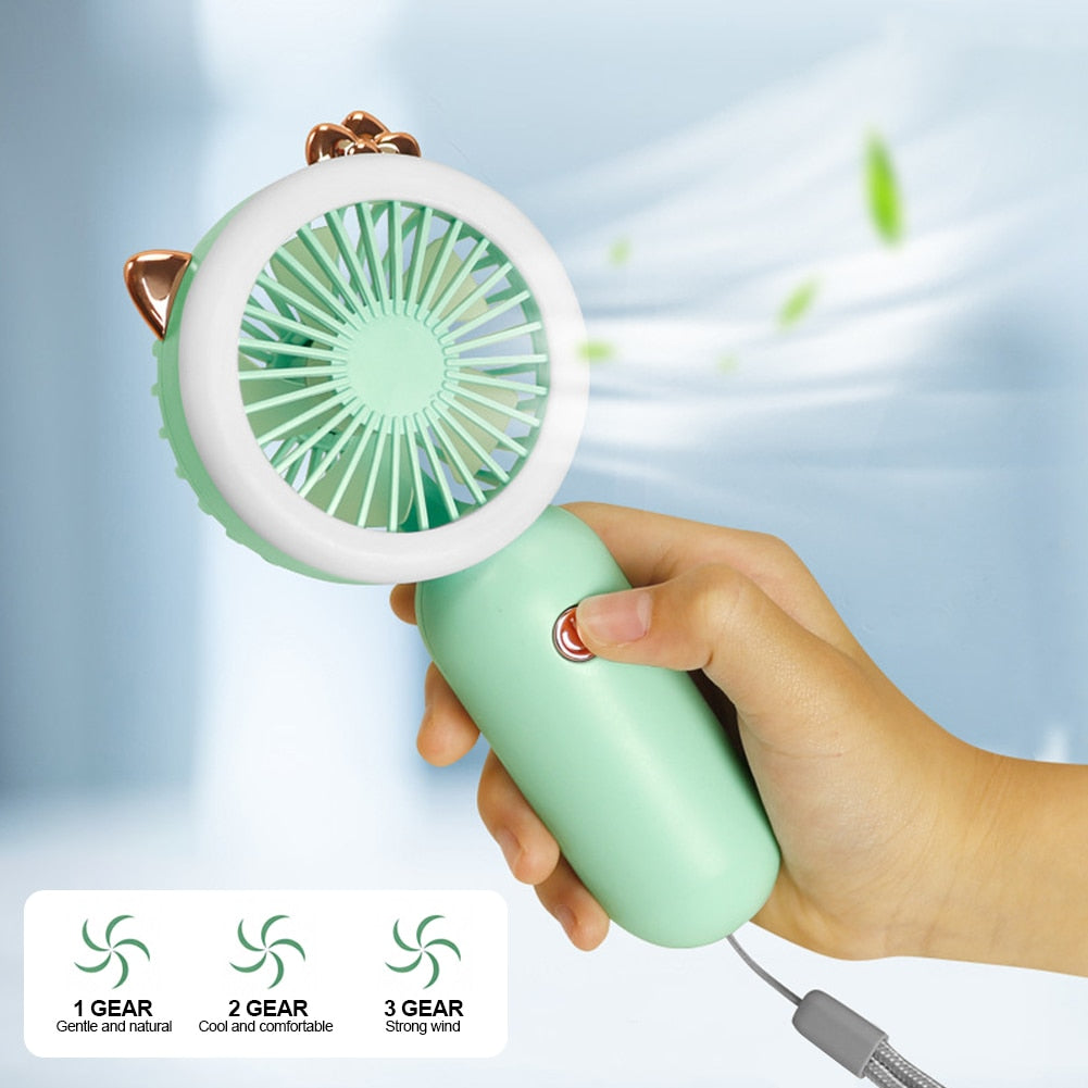 Rechargeable Handheld Mini Fan Portable Night Light