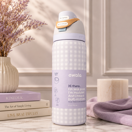 Owala 32oz Gingham Lavender Insulated Water Bottle with Built-In Straw