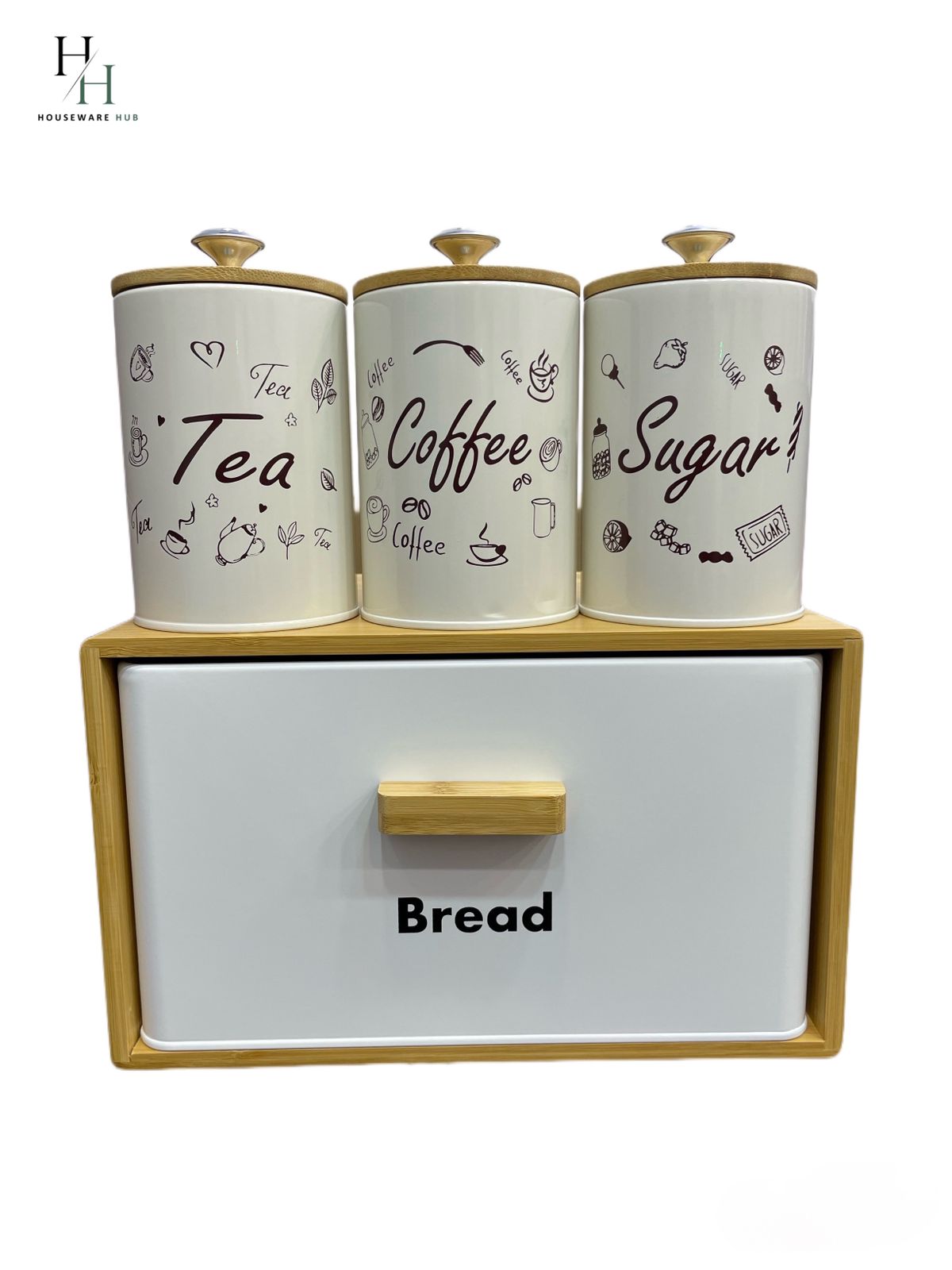 Bread Box With Jars-4 Piece Set Wooden