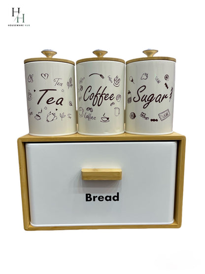 Bread Box With Jars-4 Piece Set Wooden