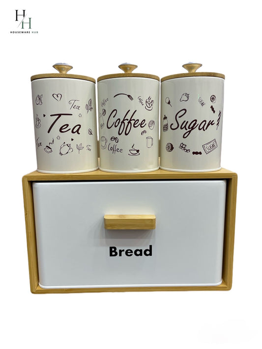 Bread Box With Jars-4 Piece Set Wooden