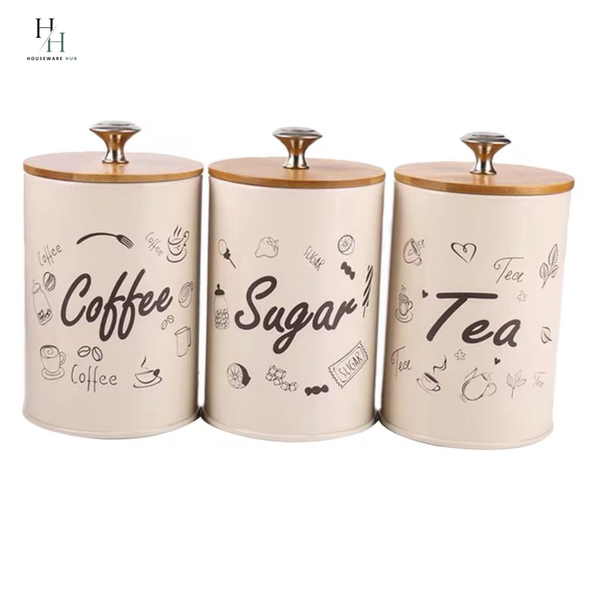 Bread Box With Jars-4 Piece Set Wooden