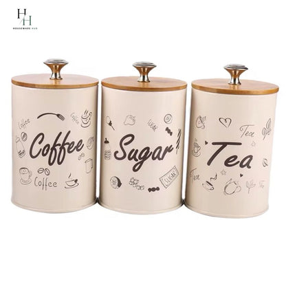 Bread Box With Jars-4 Piece Set Wooden