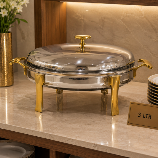 3L Stainless Steel Round Chafing Dish with Gold Accents