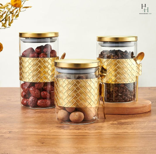 Airtight Glass Jar 1 Piece-Round Golden
