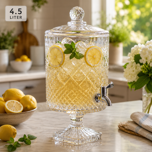 4.5L Crystal Glass Beverage Dispenser with Pedestal Base & Tap