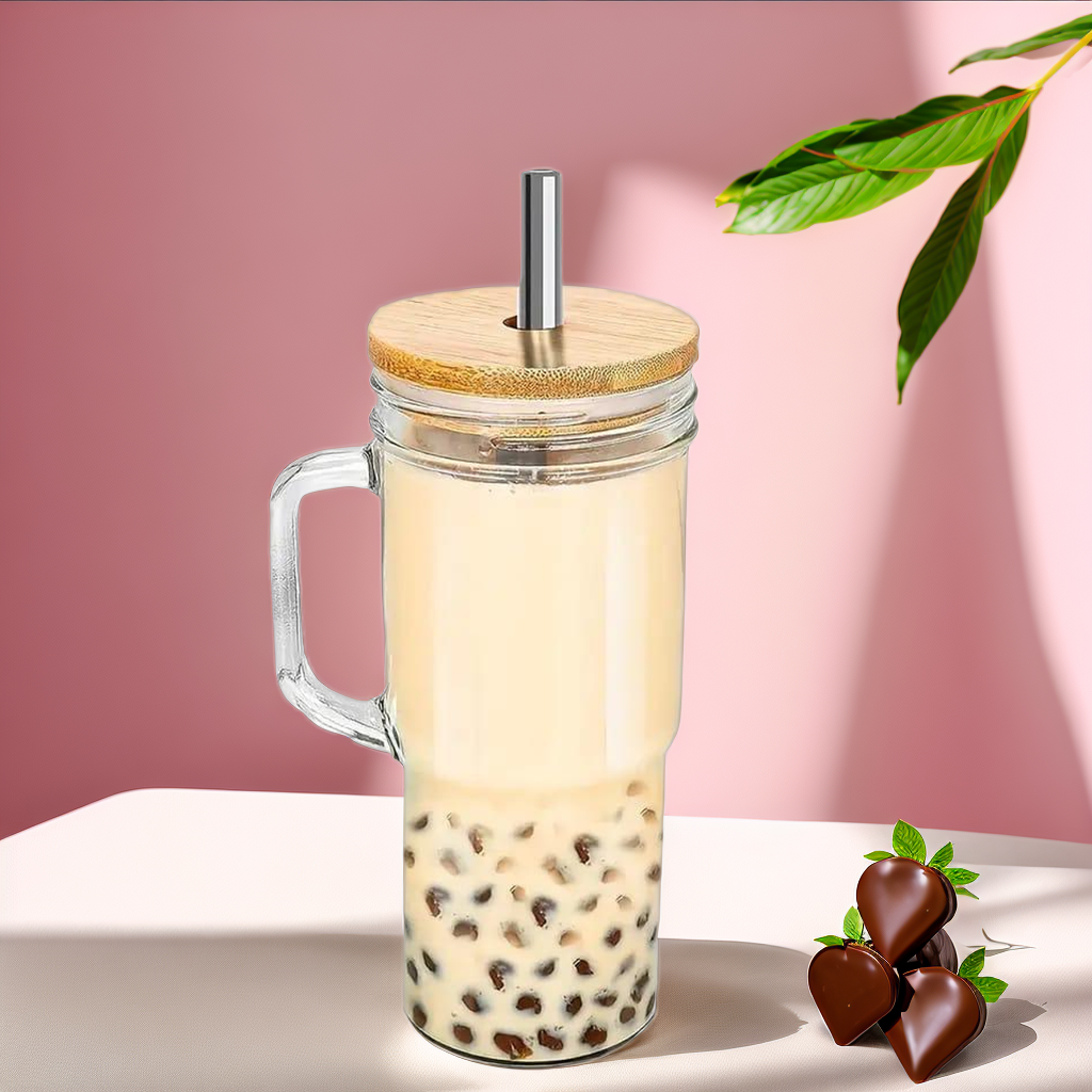 Glass Cup With Bamboo Lid