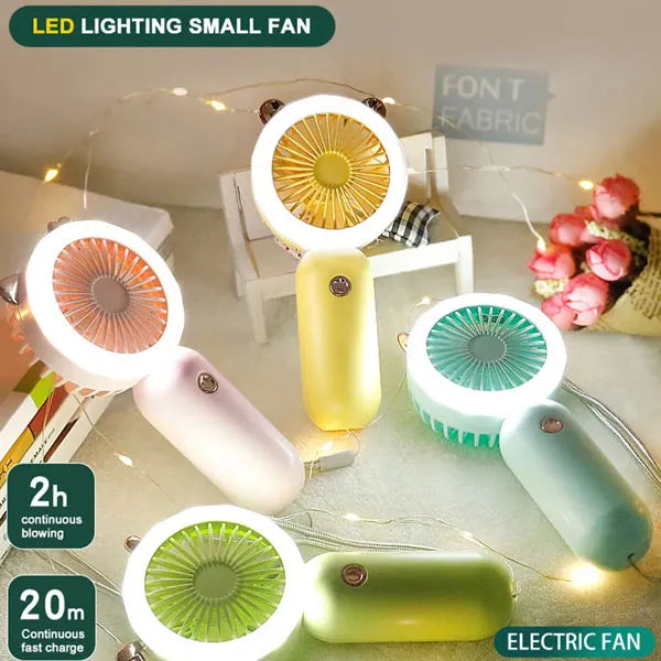 Rechargeable Handheld Mini Fan Portable Night Light