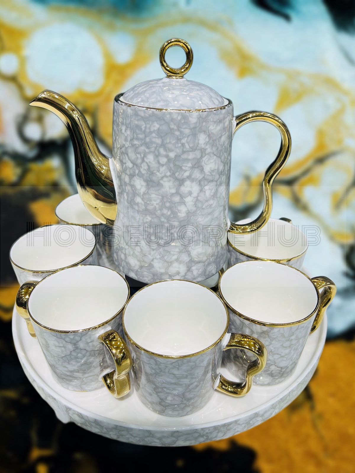 Marble-Style Tea Set (8 Piece)