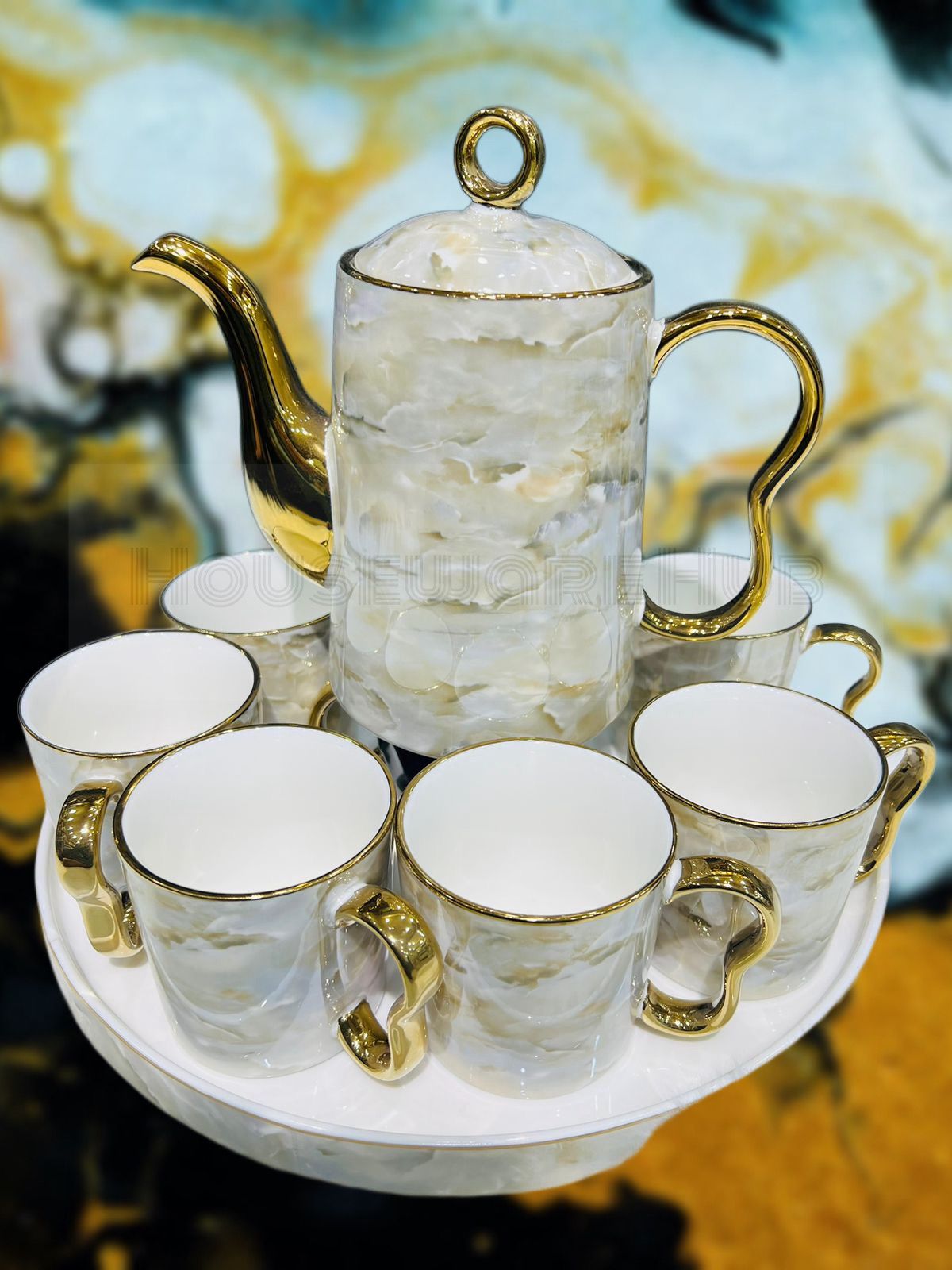 Marble-Style Tea Set (8 Piece)