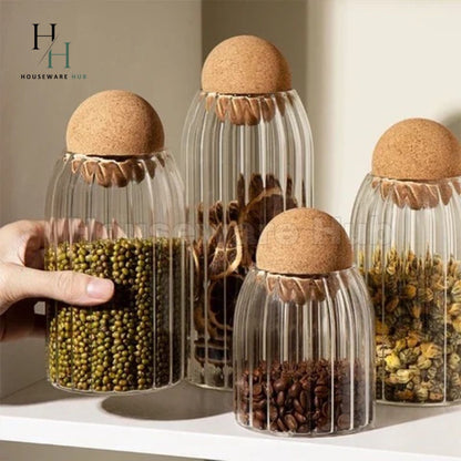 Cork Ball Lining Glass Jar-4 Piece Set