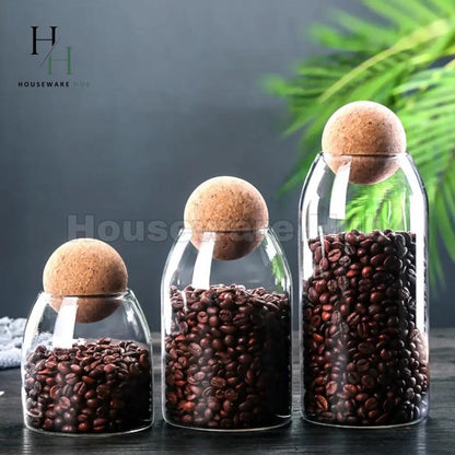 Cork Ball Plain Glass Jar-3 Piece Set