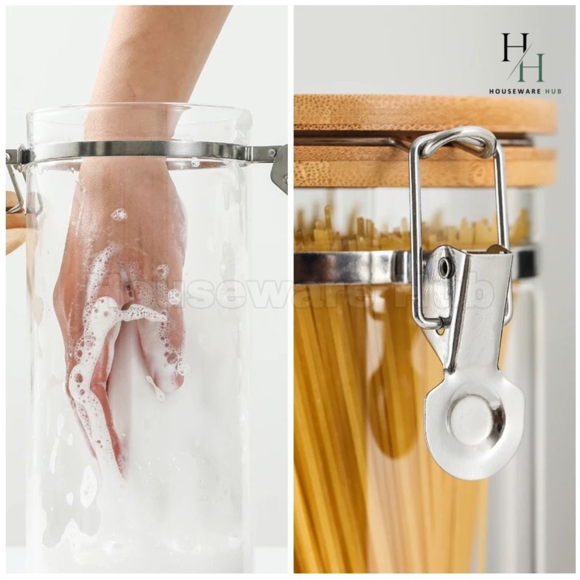 Glass Jar With Steel Clamp&Wooden Lid-3 Piece Set