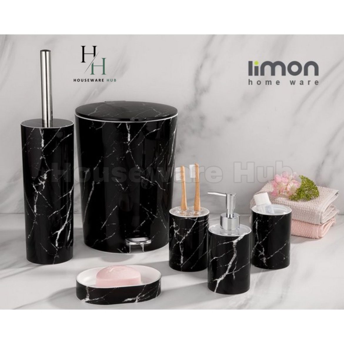 Limon Marble-Design Bathroom Set (6 Piece)
