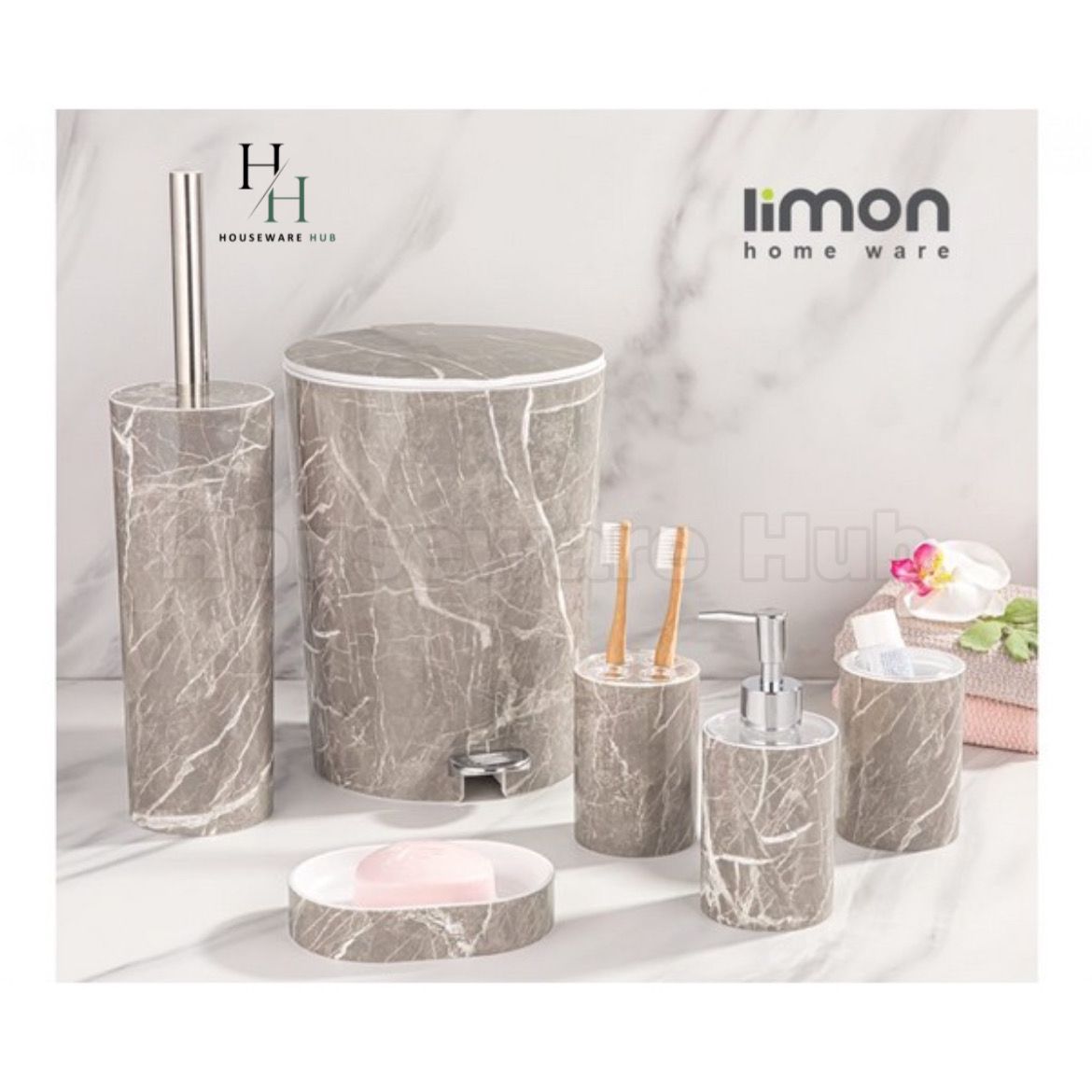 Limon Marble-Design Bathroom Set (6 Piece)