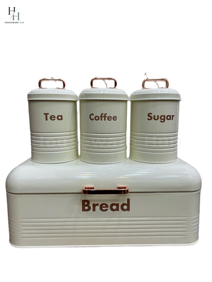 Bread Box With Jars- 4 Piece Set Steel