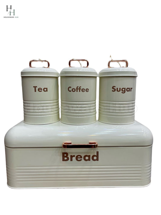 Bread Box With Jars- 4 Piece Set Steel