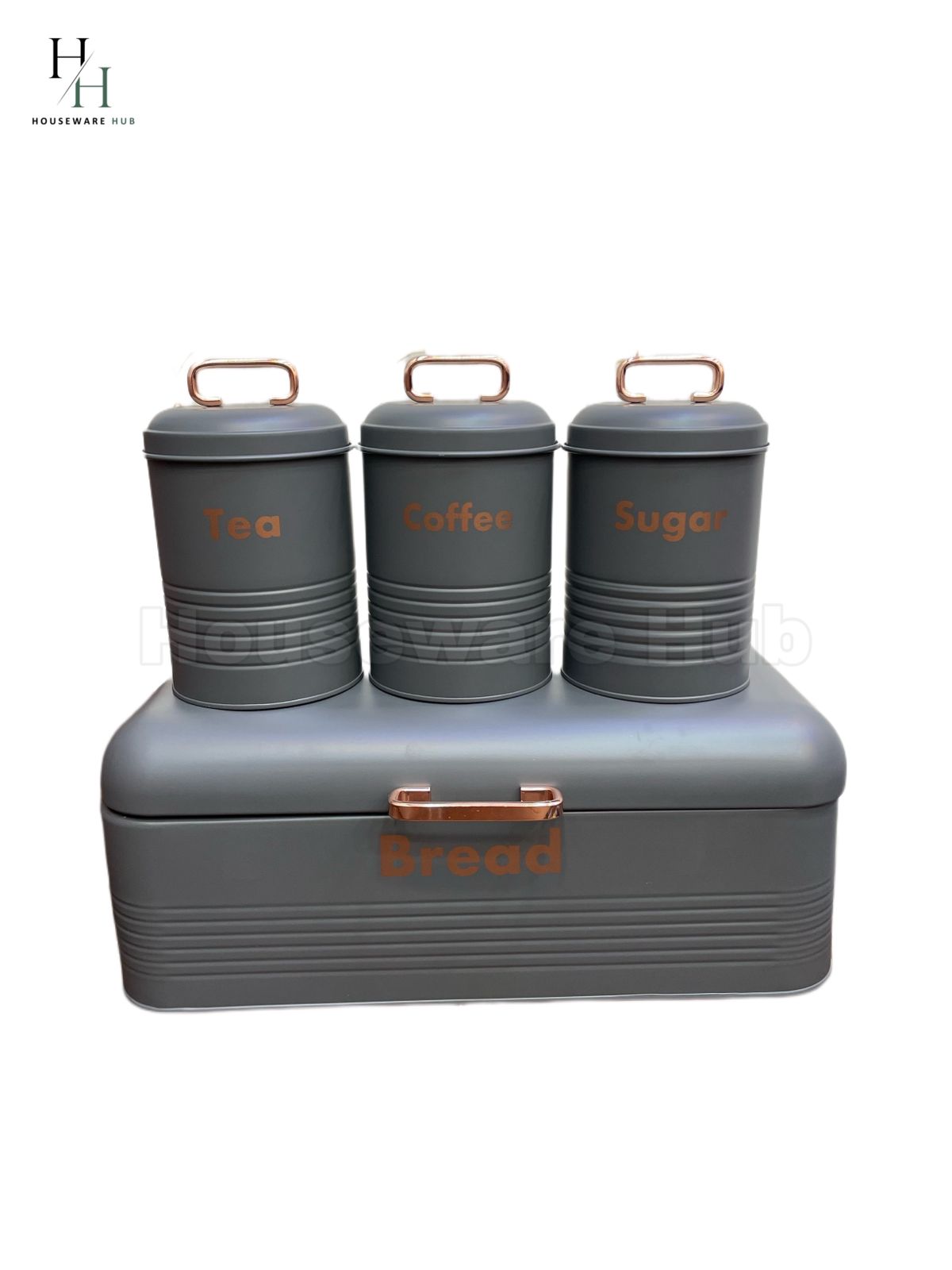Bread Box With Jars- 4 Piece Set Steel