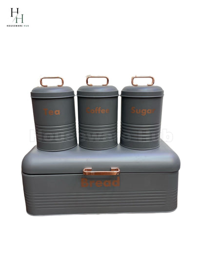 Bread Box With Jars- 4 Piece Set Steel