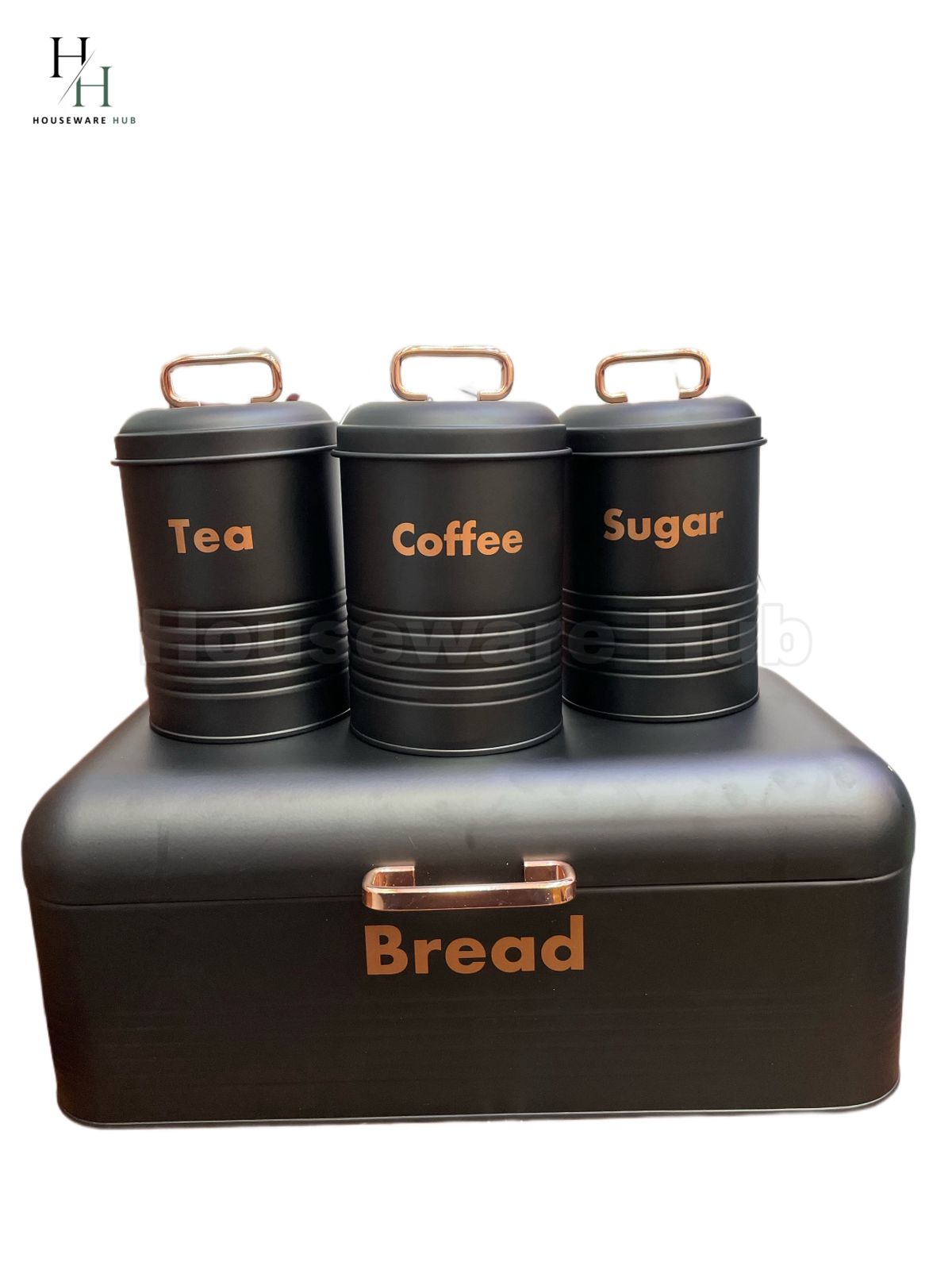 Bread Box With Jars- 4 Piece Set Steel