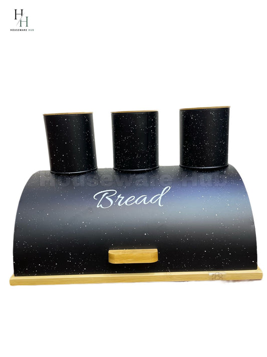 Bread Box With Jars-4 Piece Set Metal&Wooden