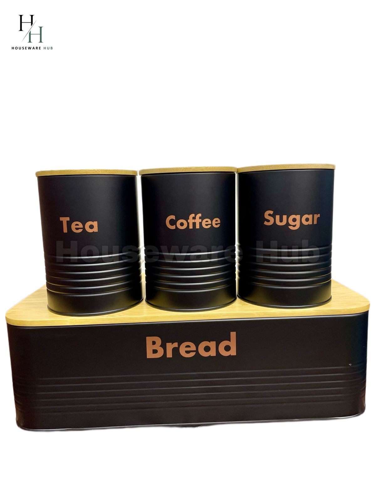 Bread Box With Jars- 4 Piece Set Metal