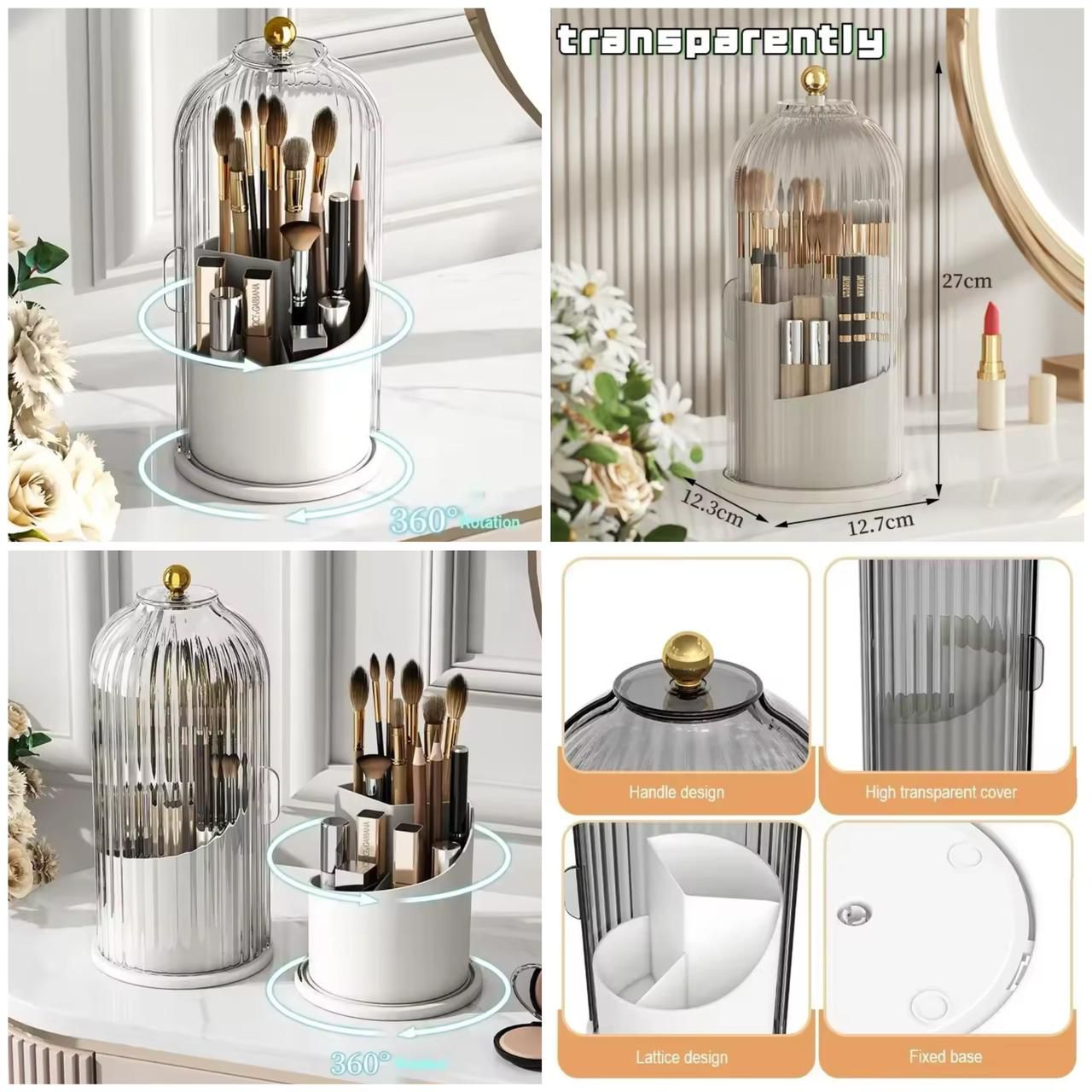 360 Rotating Cosmetic Brush Holder With Lid