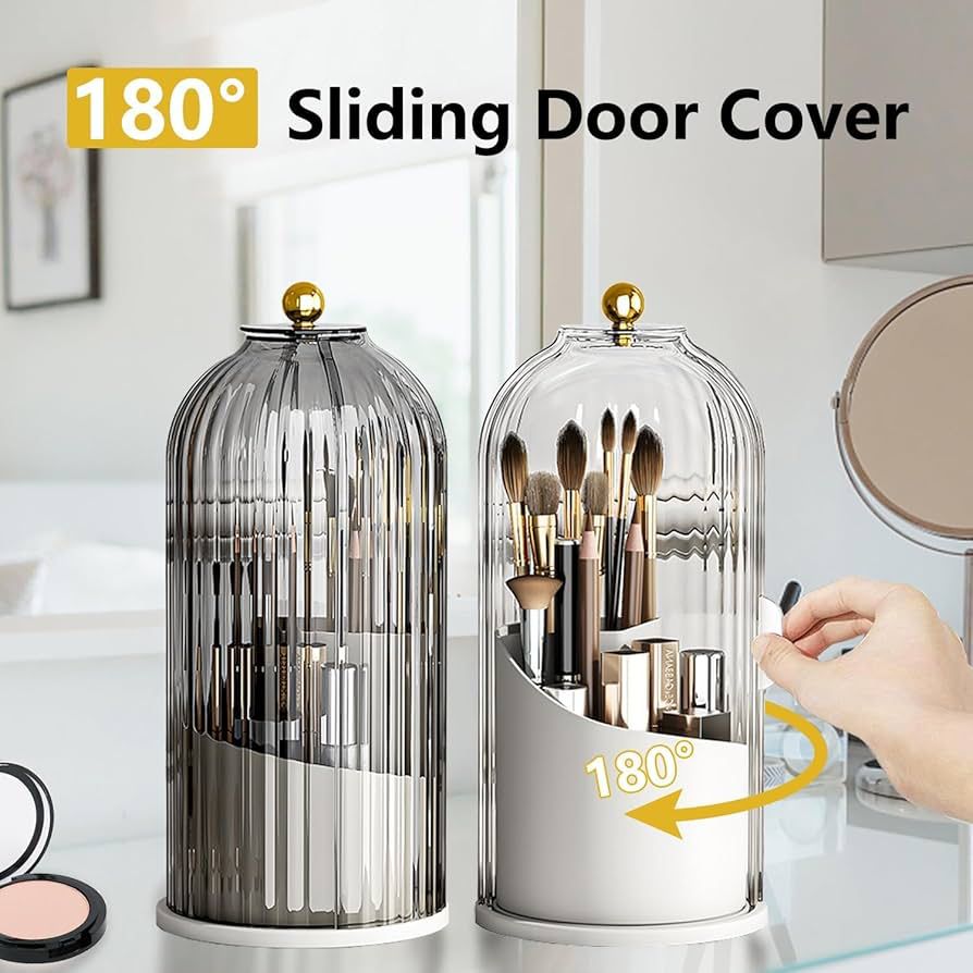 360 Rotating Cosmetic Brush Holder With Lid