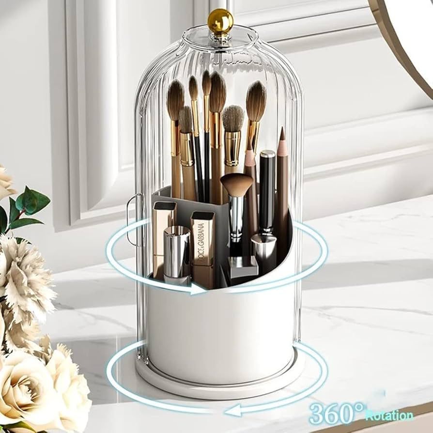 360 Rotating Cosmetic Brush Holder With Lid