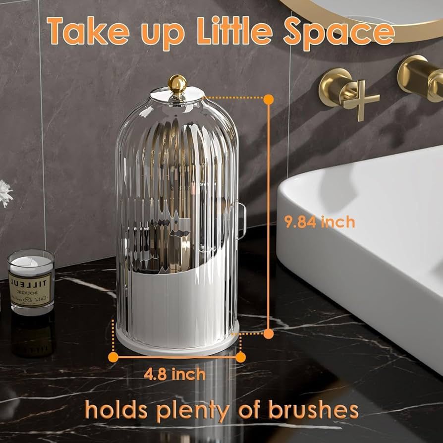 360 Rotating Cosmetic Brush Holder With Lid