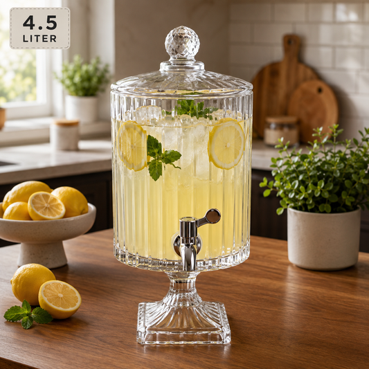 4.5L Ribbed Glass Beverage Dispenser with Pedestal Base & Tap