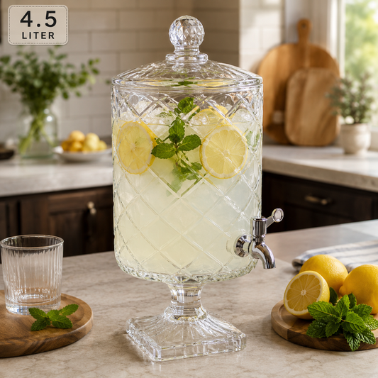 4.5L Crystal Glass Beverage Dispenser with Pedestal Base & Tap