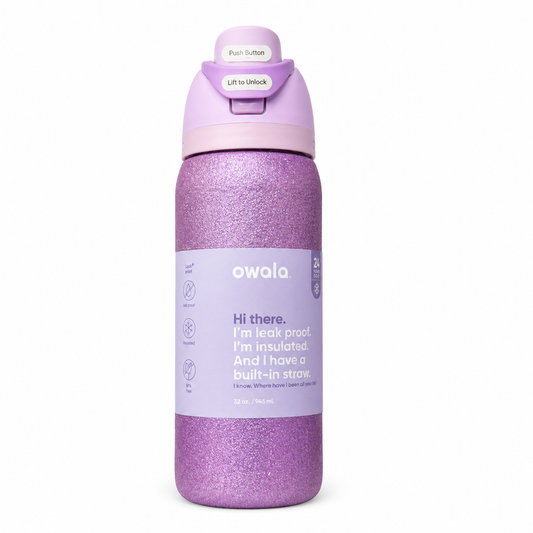 Owala 32oz Glitter Insulated Water Bottle with Built-In Straw – Leak Proof