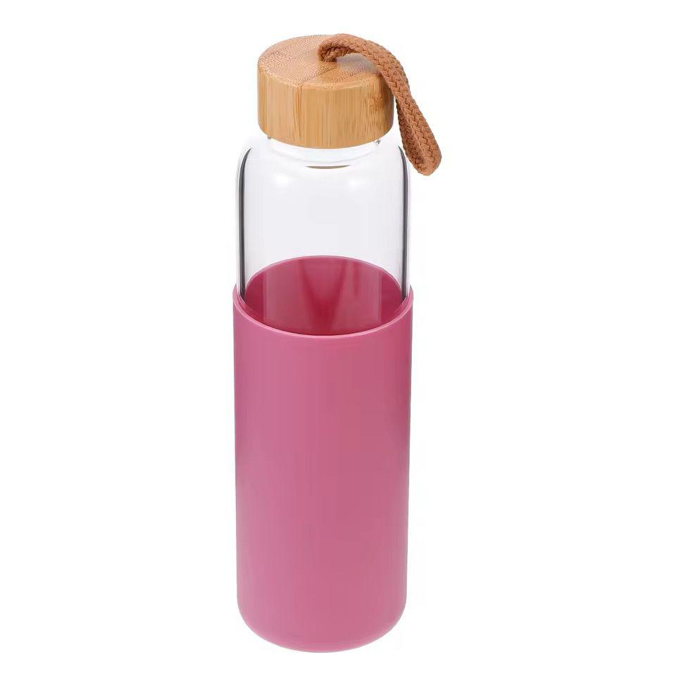 Portable Glass Water Bottle With Wooden Lid-550ML