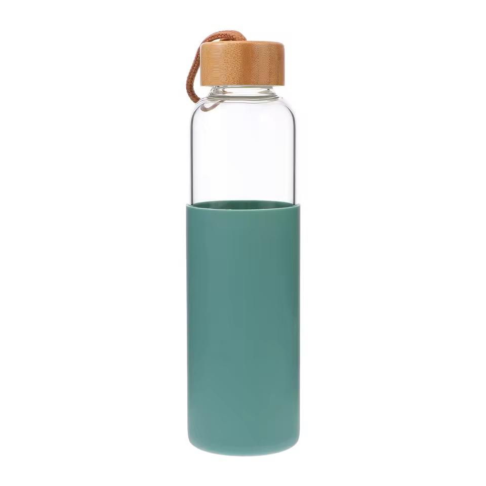 Portable Glass Water Bottle With Wooden Lid-550ML