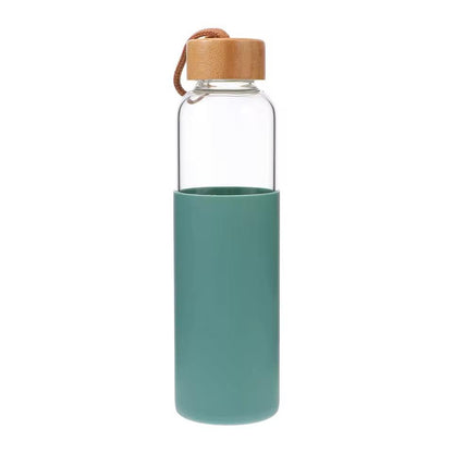 Portable Glass Water Bottle With Wooden Lid-550ML