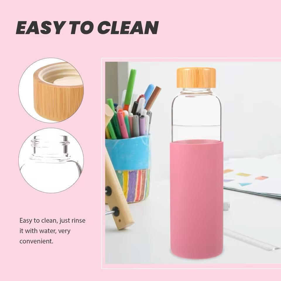 Portable Glass Water Bottle With Wooden Lid-550ML