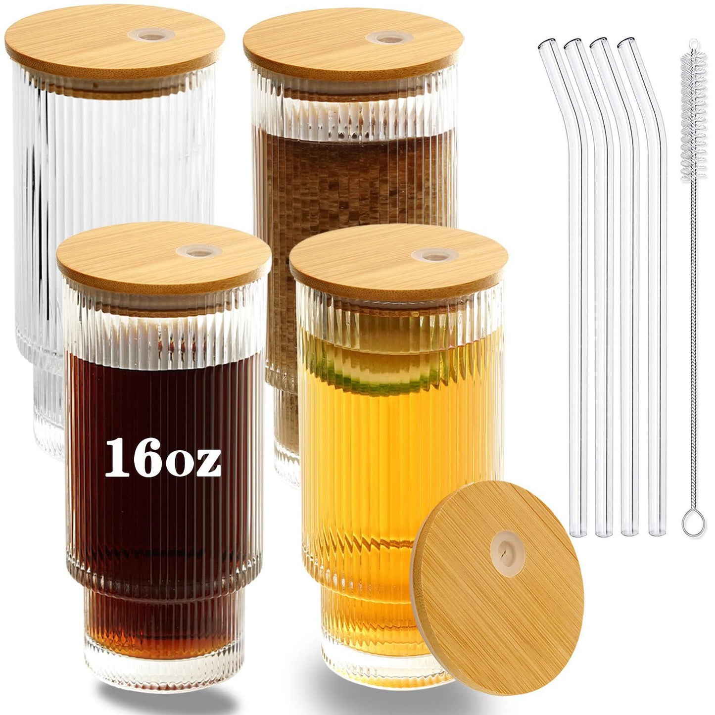 Ripped Glass With Bamboo Lid&Straw