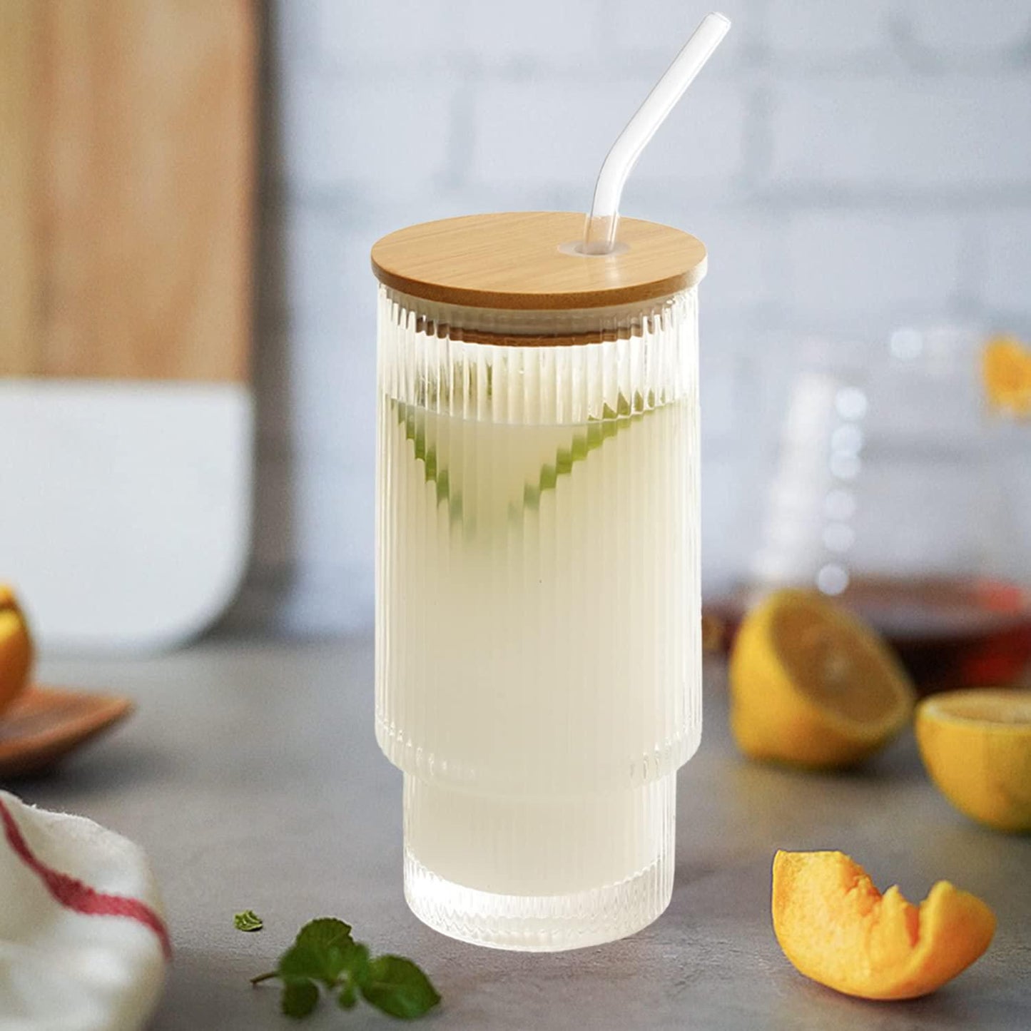 Ripped Glass With Bamboo Lid&Straw