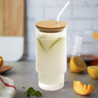 Ripped Glass With Bamboo Lid&Straw
