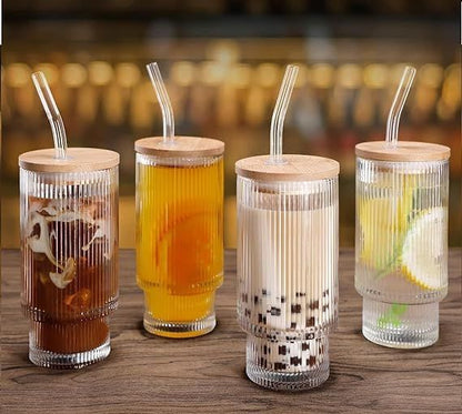 Ripped Glass With Bamboo Lid&Straw