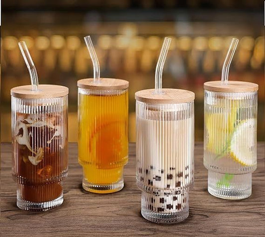 Ripped Glass With Bamboo Lid&Straw