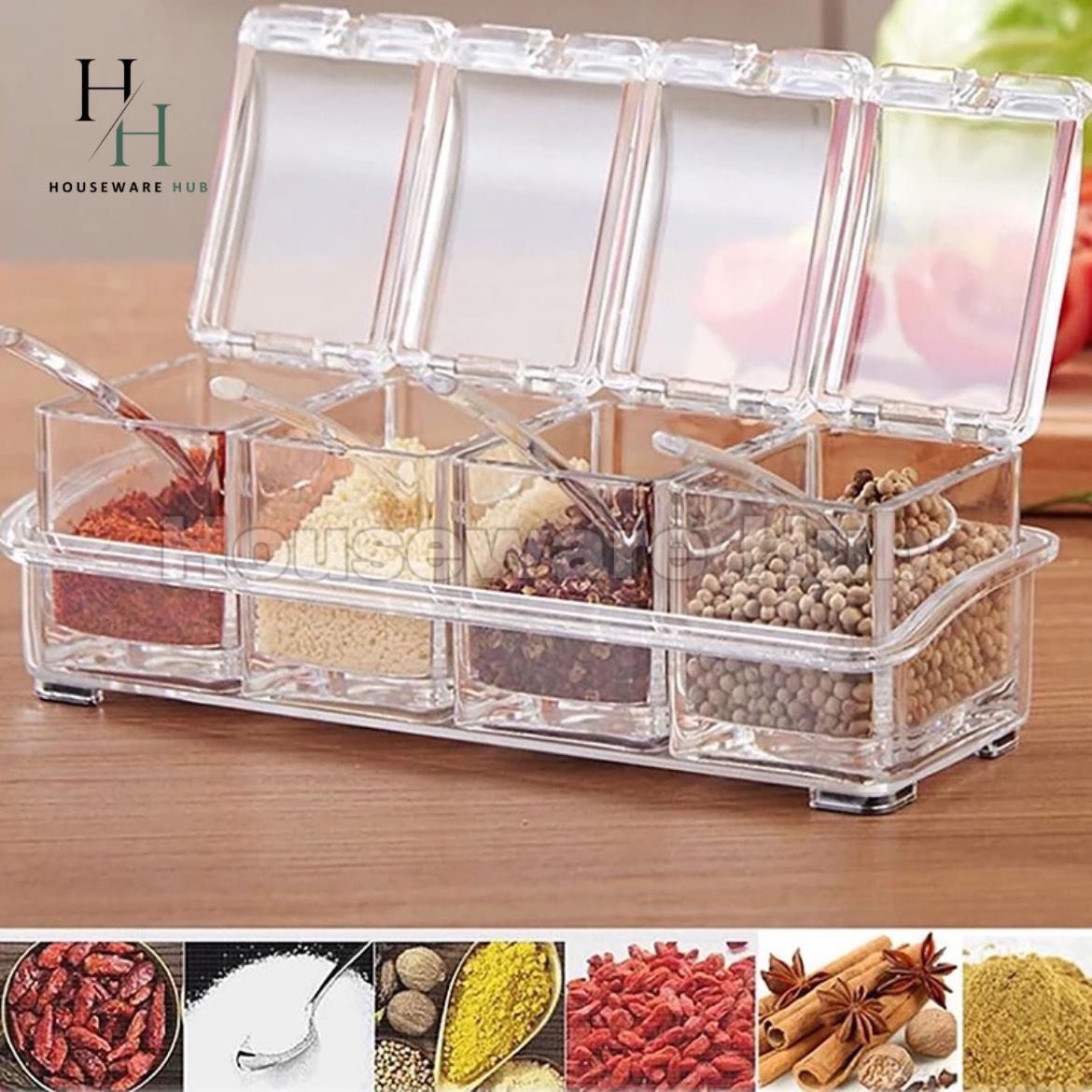 Crystal Seasoning Storage With Spoons-(4 piece Set)