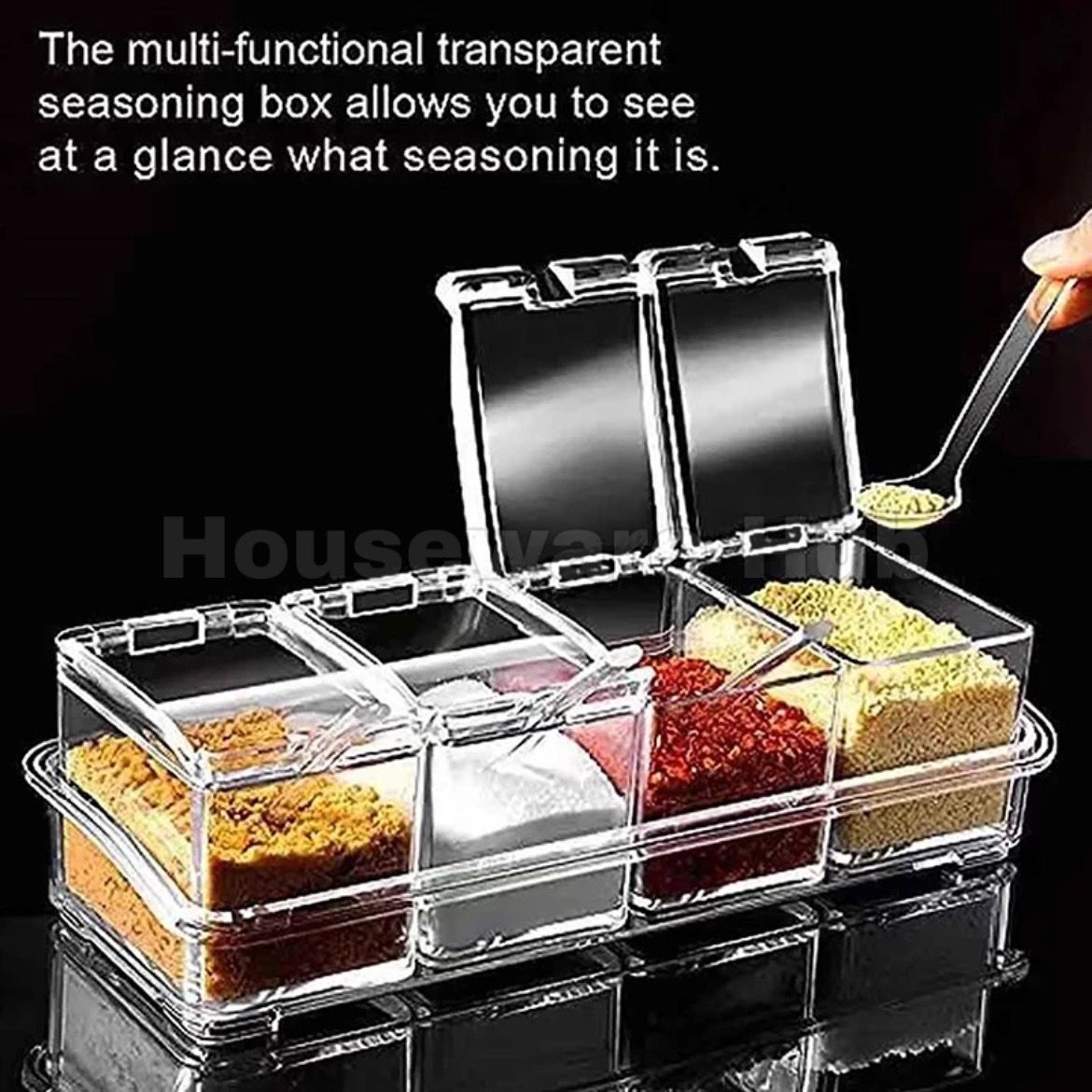 Crystal Seasoning Storage With Spoons-(4 piece Set)