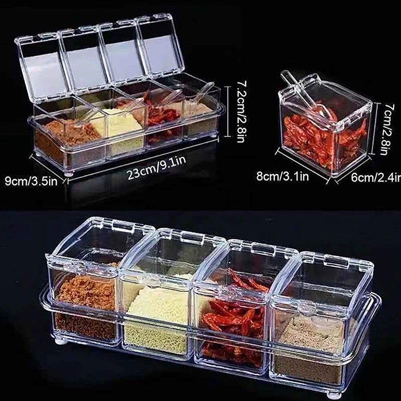 Crystal Seasoning Storage With Spoons-(4 piece Set)